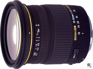 Sigma's 18 - 50mm F2.8 EX DC Macro lens. Courtesy of  Sigma, with modifications by Michael R. Tomkins. Click for a bigger picture!