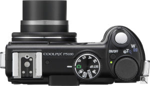 Nikon's Coolpix P5100 digital camera. Courtesy of Nikon, with modifications by Michael R. Tomkins. Click for a bigger picture!