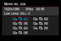 Canon 6D movie resolution options