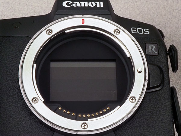 Canon EOS R Review -- close-up of camera body showing lens mount.

