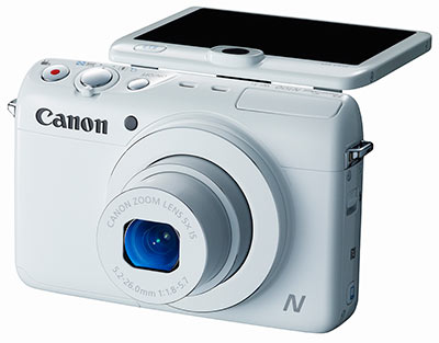 Canon N100 review - front quarter view