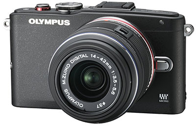 Olympus E-PL6 Review -- Front right three-quarter view