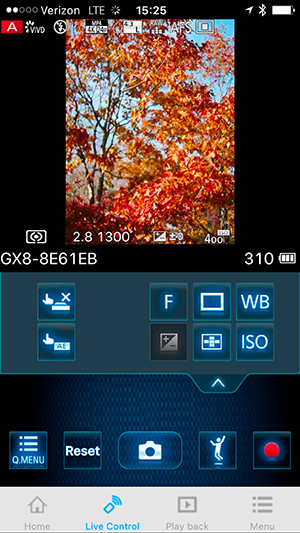 Panasonic GX8 Field Test -- Wireless App Screenshot