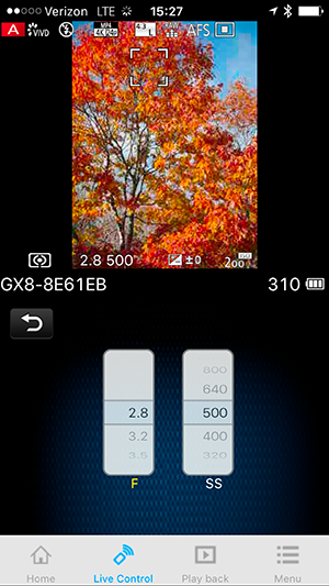 Panasonic GX8 Field Test -- Wireless App Screenshot Screenshot