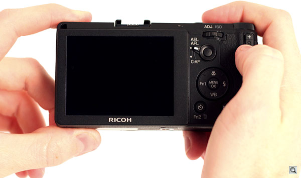 Ricoh GR review -- Rear view in-hand