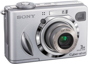 Sony's Cyber-shot DSC-W7 digital camera. Courtesy of Sony, with modifications by Michael R. Tomkins. Click for a bigger picture!