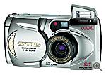 Olympus' D-490Z digital camera, front view with flash and zoom extended - click for a bigger picture!