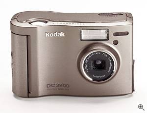 Kodak's 2.3 megapixel DC3800 digital camera, front view.  Courtesy of Eastman Kodak Co. - click for a bigger picture!