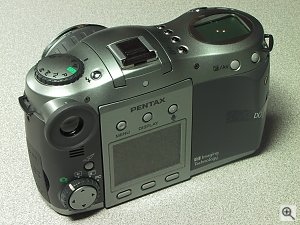 Pentax's EI-3000 SLR-style digital camera. Copyright (c) 2001, Michael R. Tomkins, all rights reserved. Click for a bigger picture!