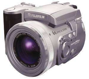 Fuji's FinePix 4900Z digital camera, front view.  Courtesy of Fuji Japan. - click for a bigger picture!