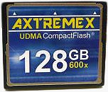 Axtremex Technology's 128GB 600X CompactFlash Type-I card. Photo provided by Axtremex Technology.