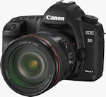Canon's EOS-5D Mark II digital SLR. Courtesy of Canon, with modifications by Michael R. Tomkins. Click for a bigger picture!