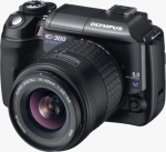 Olympus' EVOLT E-300 digital SLR. Courtesy of Olympus, with modifications by Michael R. Tomkins.