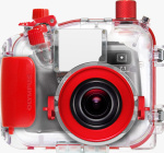 Olympus' PT-026 underwater housing. Courtesy of Olympus, with modifications by Michael R. Tomkins. Click for a bigger picture!