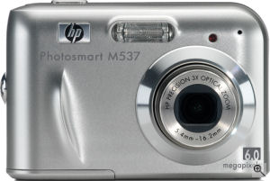 Hewlett Packard's Photosmart M537 digital camera. Courtesy of Hewlett Packard, with modifications by Michael R. Tomkins. Click for a bigger picture!